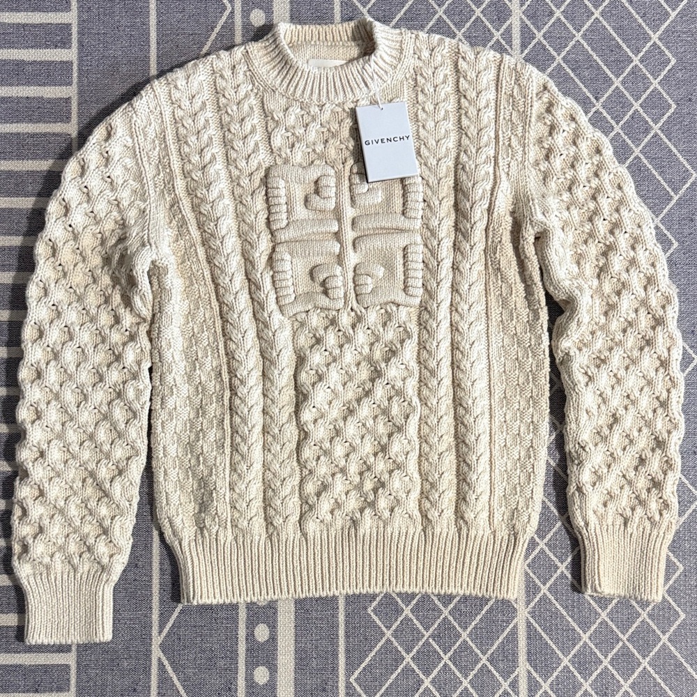 Givenchy Beige Cable Knit Crewneck Sweater